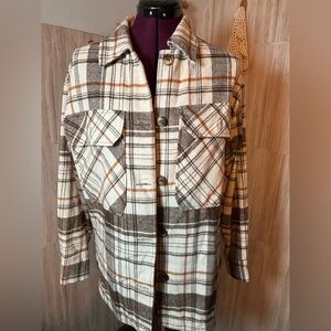 Reserve Fairfax Women's Plaid Utility Jacket in Brown and Cream